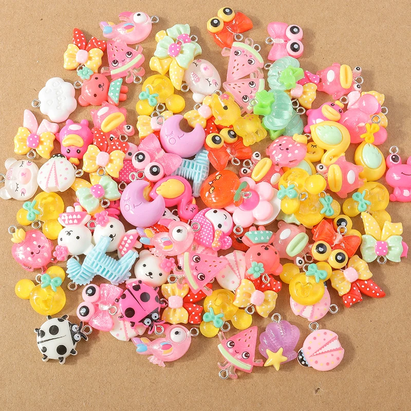 15Pcs Random Mix Cute Resin Animal Flower Charms Pendants for Earring Necklace Bracelet DIY Kid's Jewelry Gift Accessories