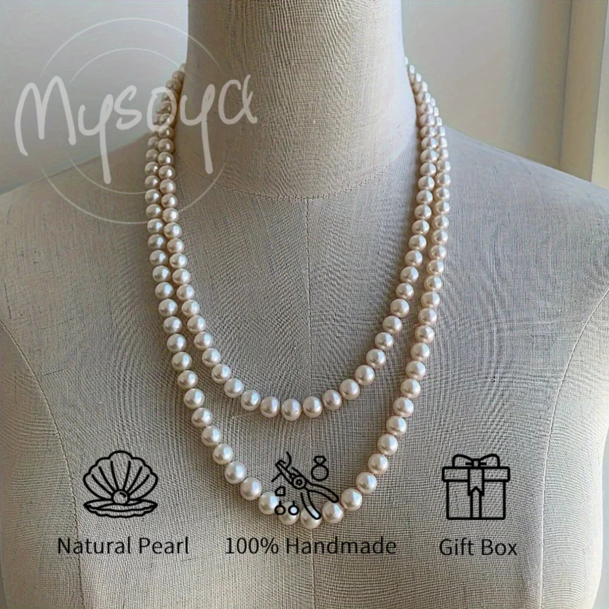 

MYSOYA 6-7mm White Double Layer Freshwater Pearl Necklace Multiple Sizes Gift Box Perfect Gift For Wedding Birthday Christmas