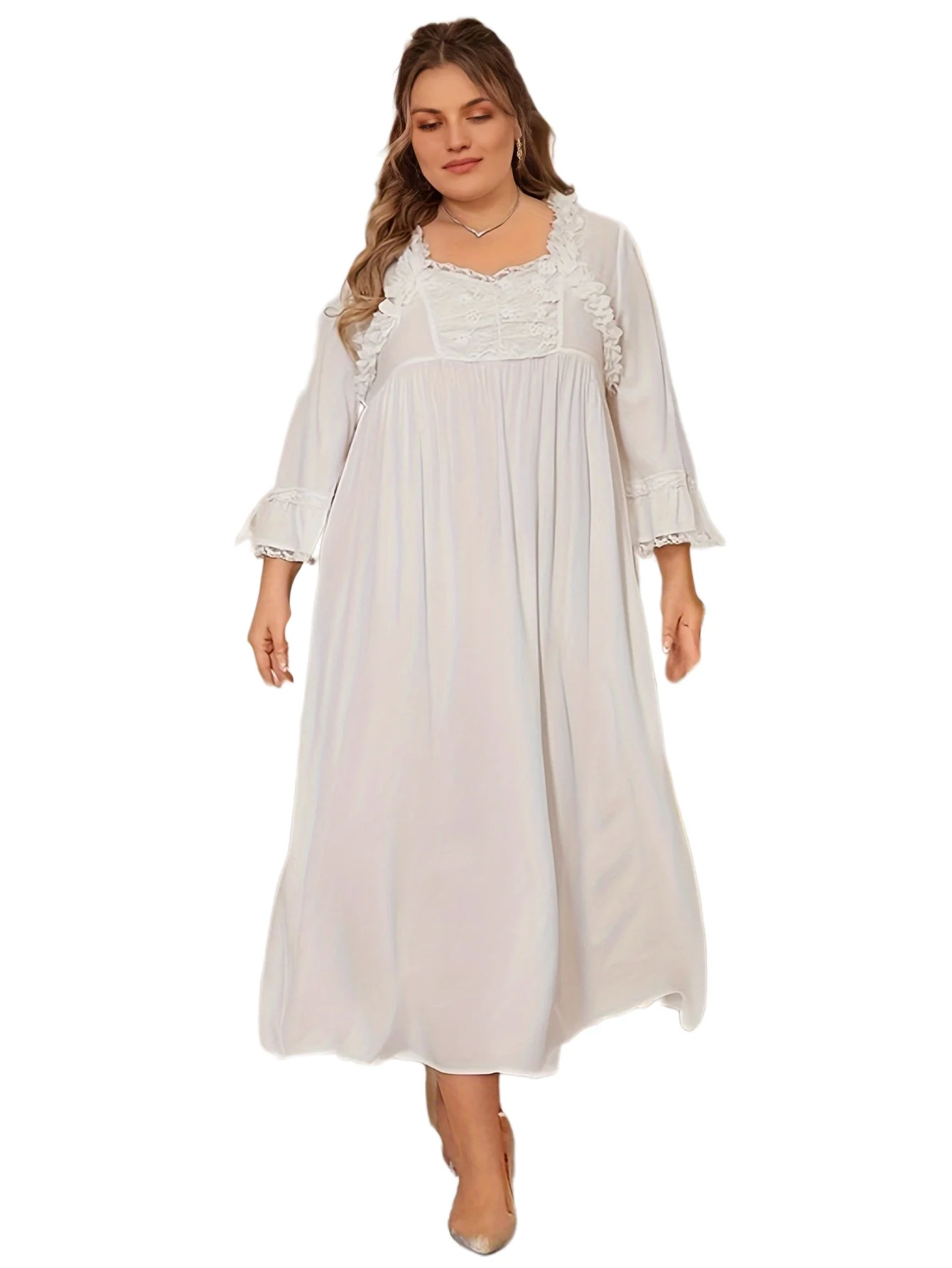 

Женская ночная рубашка больших размеров, свободная и элегантная длинная ночная рубашка, однотонное кружевное платье, можно носить