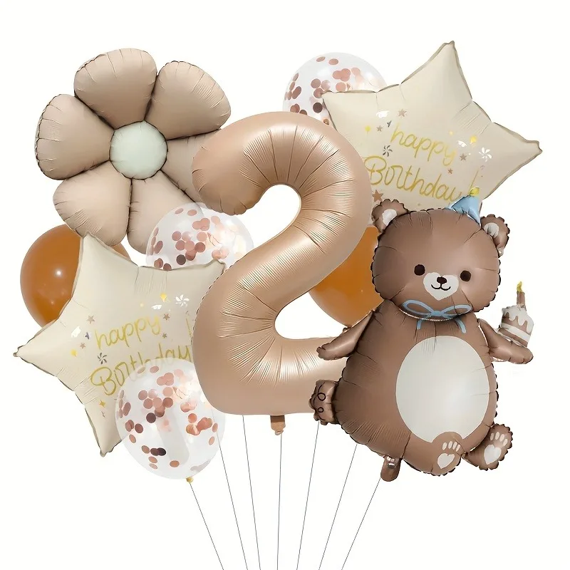 10pcs Cake Birthday Hat Bear Matte Daisy Flowers Balloon Caramel Number Foil Balloon for Birthday Party Decorations Gifts - view 3