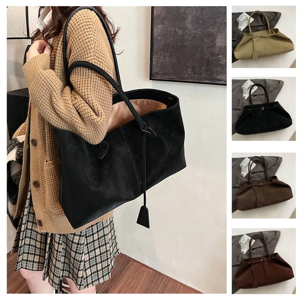 

High Quality Versatile Tote Bag Large Capacity Faux Suede Shoulder Bag Solid Color Handbag for Women