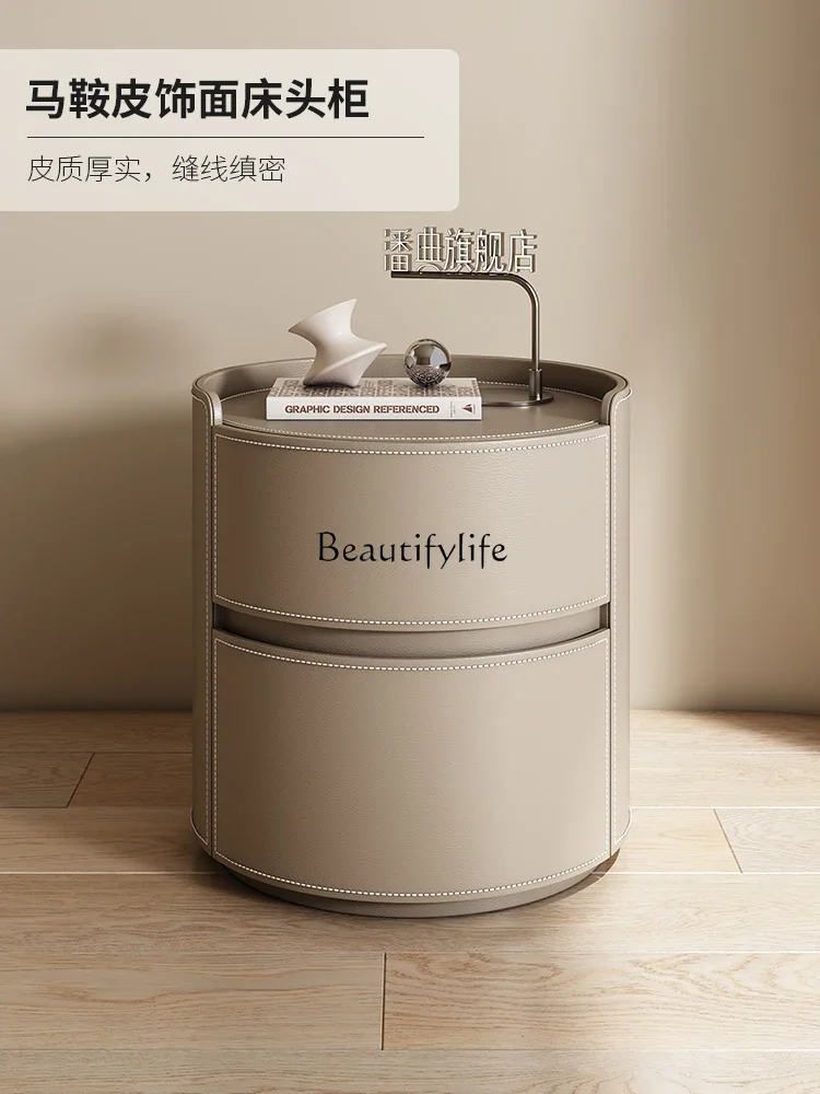 

yj 5 Saddle Leather Bedroom Bedside Table Light Luxury High Sense Storage Box Italian Minimalist