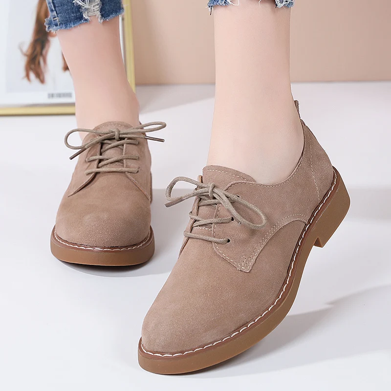 2024 new retro women\'s shoes suede small leather shoes leather casual British style lace-up daily work mother single shoes