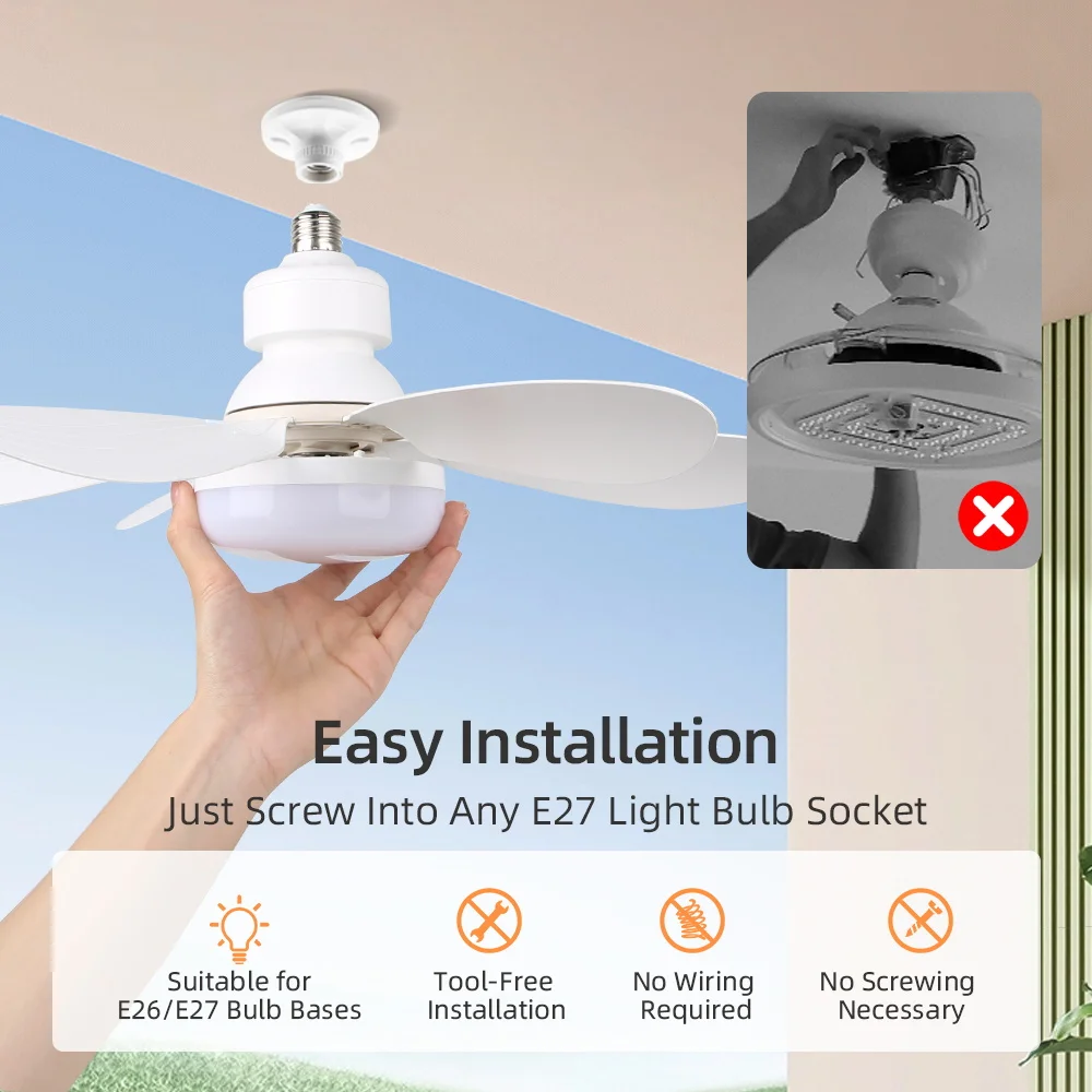 Ceiling Fan 2026 NEW E27 Electric Room Ceiling Lamp with Remote Control 110V 220V 3 Colors Available - Remote Adjustable Light