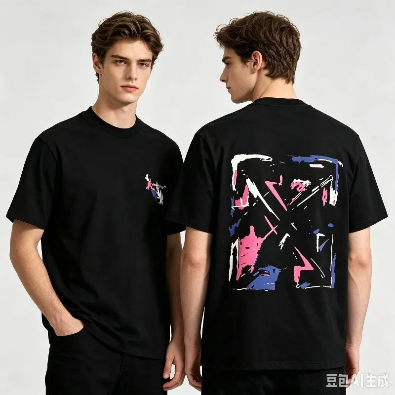 Abstract Graffiti Dual Graphic T-Shirt Men’s Pink Blue Art Design Tee Soft Modal Casual Top for Streetwear Hip Hop Gift