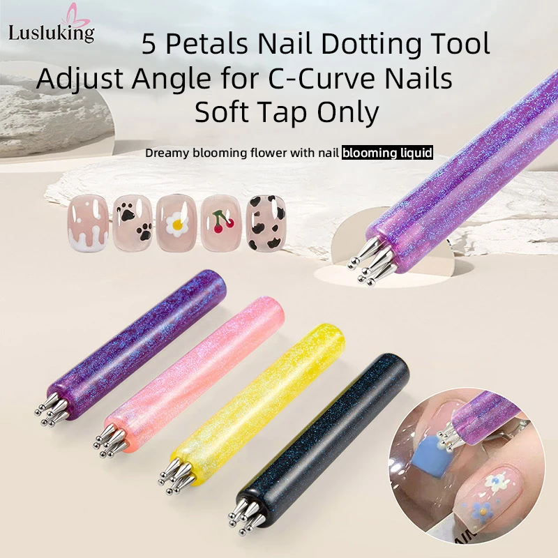DIY Nail Art 5-Petal Dotting Tool Flower Creator 1.8mm Fine Tip Rhinestone Pickers Glitter Handle Manicure Nail Tools Brushes