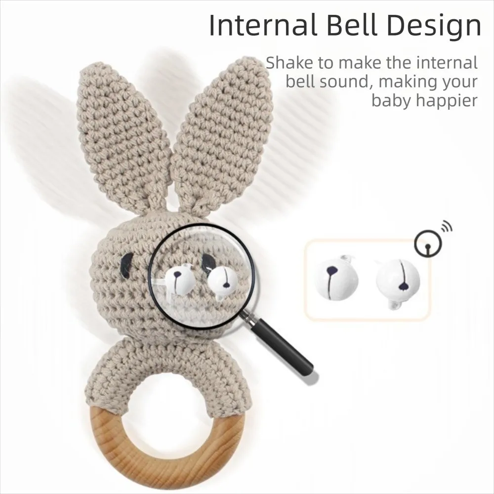 خشخيشة كروشيه على شكل أرنب قوارض خشخيشة محبوكة على شكل حيوانات كرتونية مدمنة ناعمة خالية من مادة BPA تصميم مهدئ قابل للعض للعب الهاتف المحمول في صالة الألعاب الرياضية