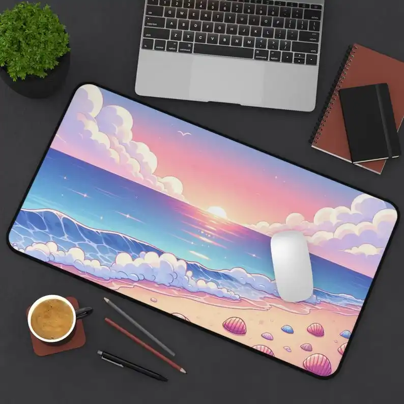 

Cute Beach-style Kawaii Desktop Mats, Keyboard and Mouse Pad, Non-slip and Waterproof Mouse Pads, Suitable for Gaming Desks.