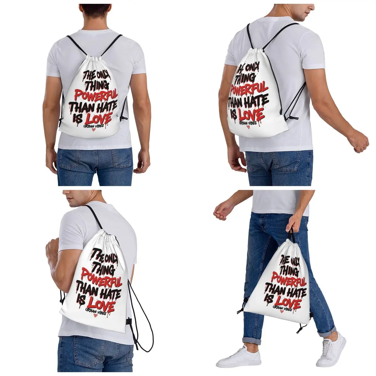 Only Thing More Powerful Than Hate Is Love Backpacks Multi-function Drawstring Bags Sports Bag Book Bags for Travel School