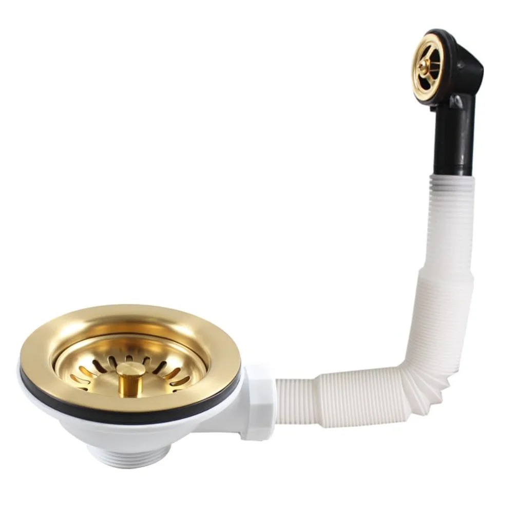 Kitchen Waste Management Kit with Titanium Gold Finish Stainless Steel Frame and Round Overflow Hole for Sink Readiness