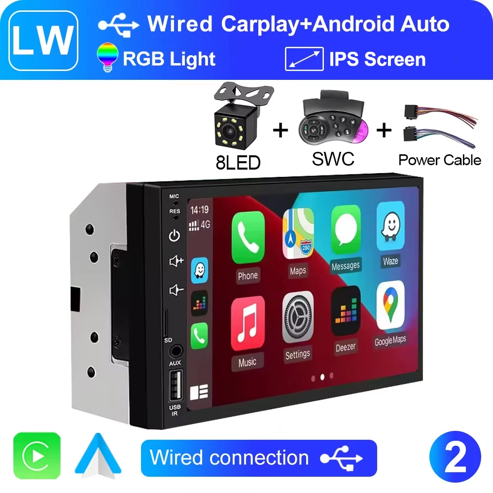 XIMA 7 inch universele 2-DIN draadloze en bedrade CarPlay Android Auto autoradio multimediasysteem MP5 audio 2-DIN autoradio