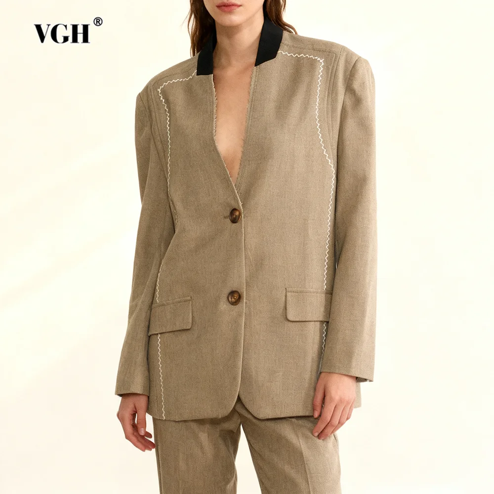 

VGH Темпераментные утягивающие цветные пиджаки для женщин с v-образным вырезом и длинными рукавами, осеннее дизайнерское пальто с карманами, женская мода, новинка