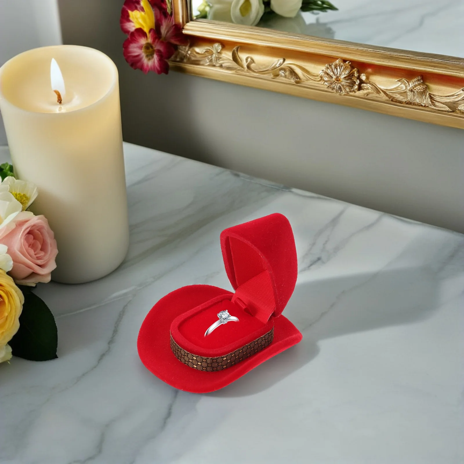 3Pcs Creative Ring Box Cowboy Hat Jewelry Box Vintage Western Ring Storage Case for Engagement Wedding Display