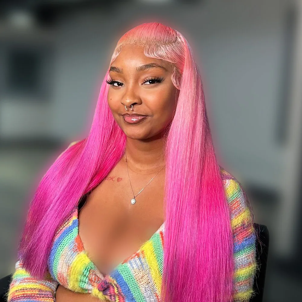 Ombre Pink 13x6 Human Hair Wig Highlight Straight 13x4 Transparent Lace Front Wig Brazilian Human Hair Wig For Women Pre Plucked
