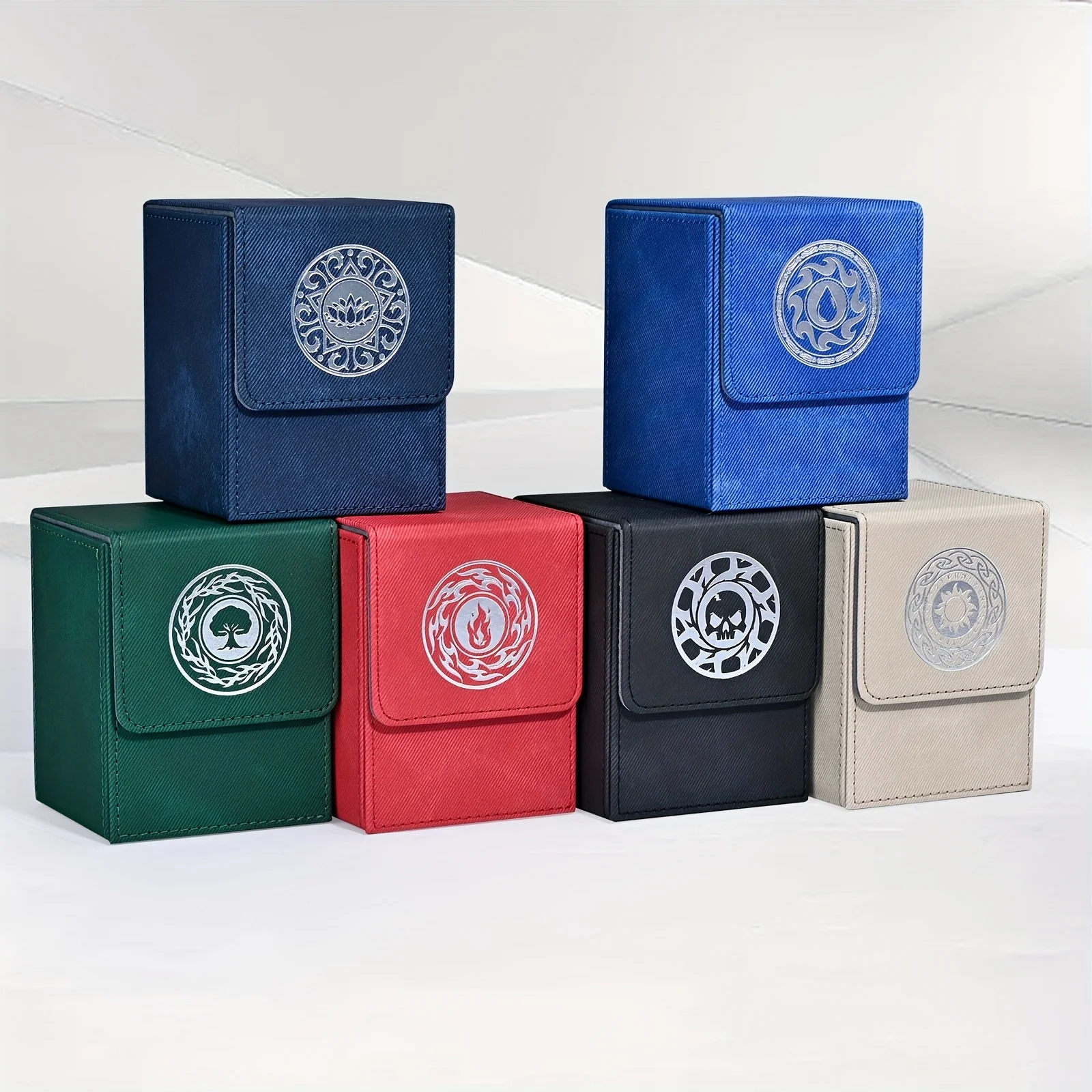 MTG Card Deck Box,hold 100+ single sleeved cards,PU leather denim embossed.