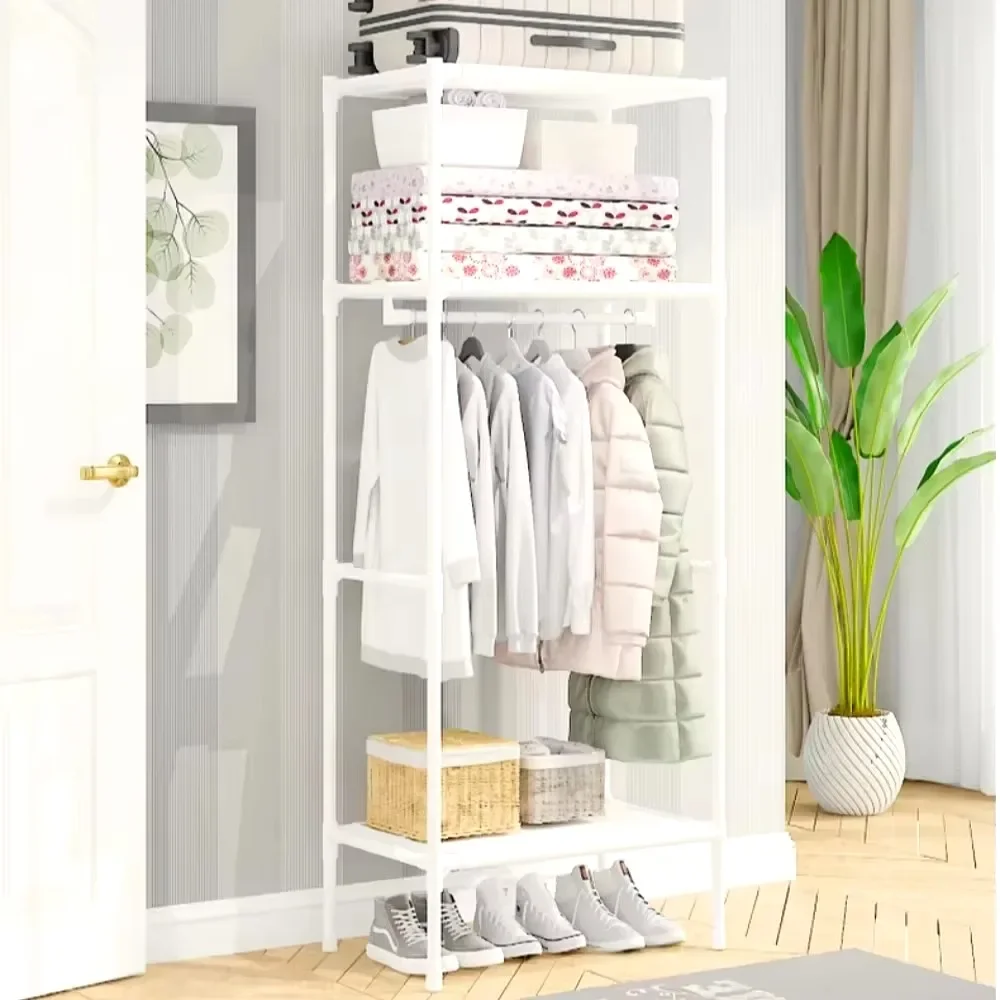 Simple Coat Rack Single Row Space Saving Clothes Rack Multi Layer Storages Wardrobe Household Floor Standing Clothing Hangers