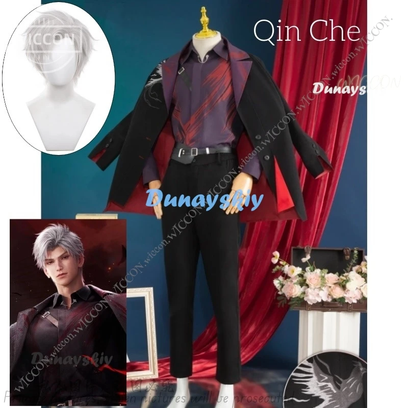 Qin Che New RolePlay Cosplay Costume Wig Tops+Coat+Belt+Pants Endless Predator Halloween Woman Man Love And Deep Space Sylus