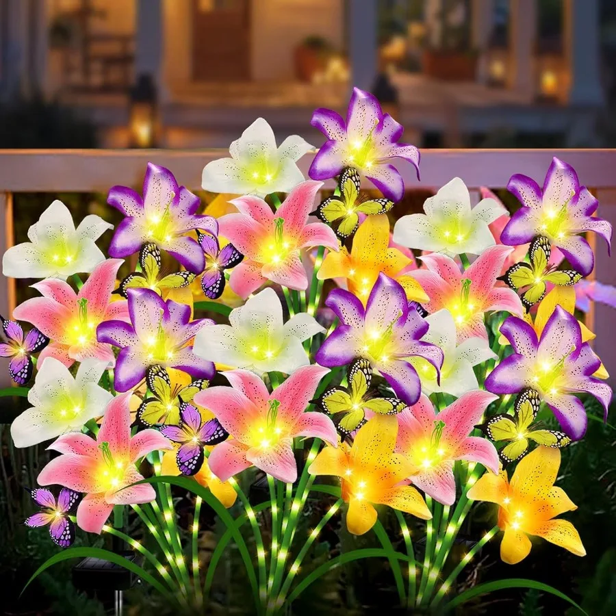 

Комплект из 6 солнечных садовых фонарей со светодиодными солнечными лилиями, цветочный дизайн для наружного двора, патио, украшения дорожки, высокая гибкость Coppe