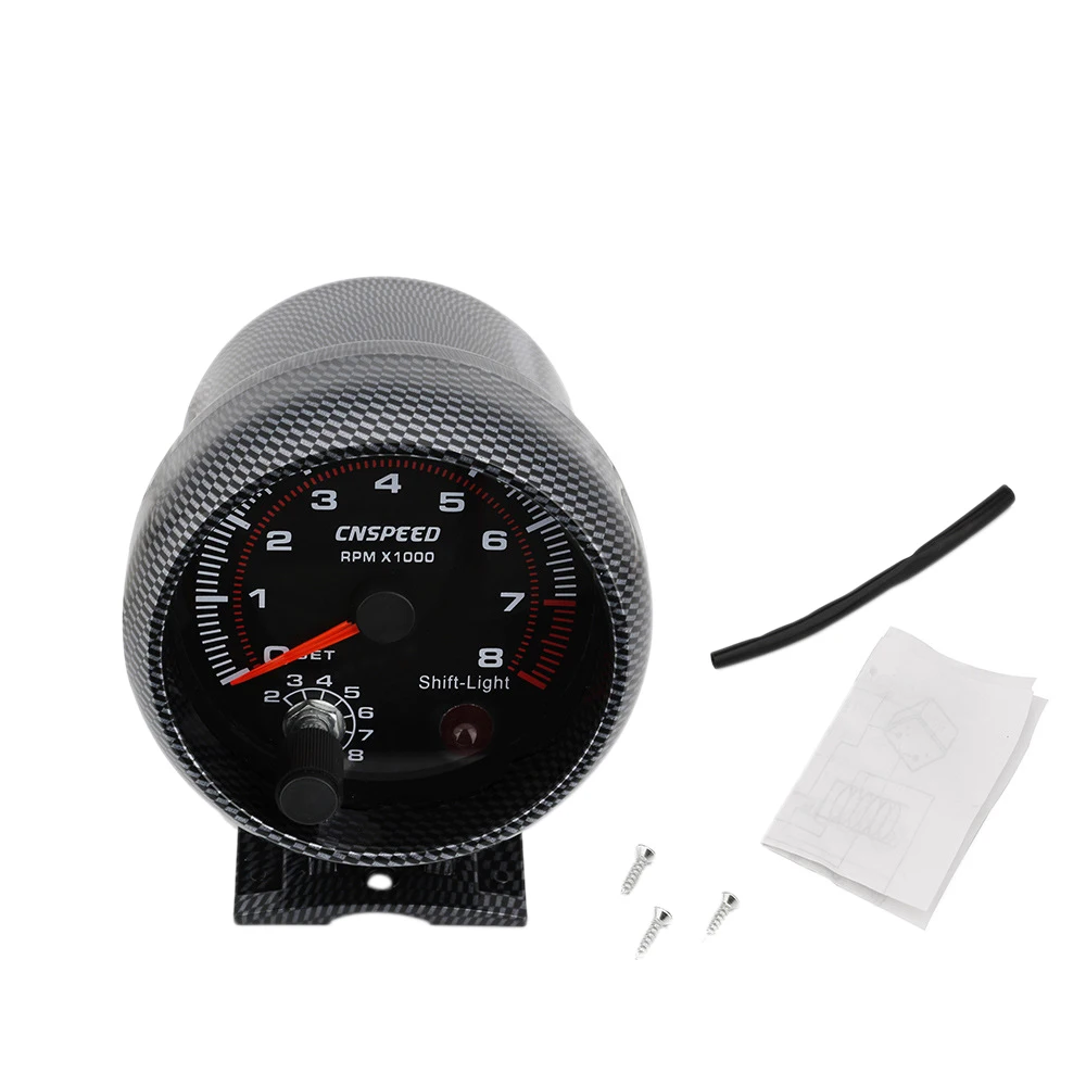 

12V 3.75 inch 90Mm Car Modification Meter Tachometer Black Surface Carbon Fiber with Replacement Displacement Lamp 4 6 8