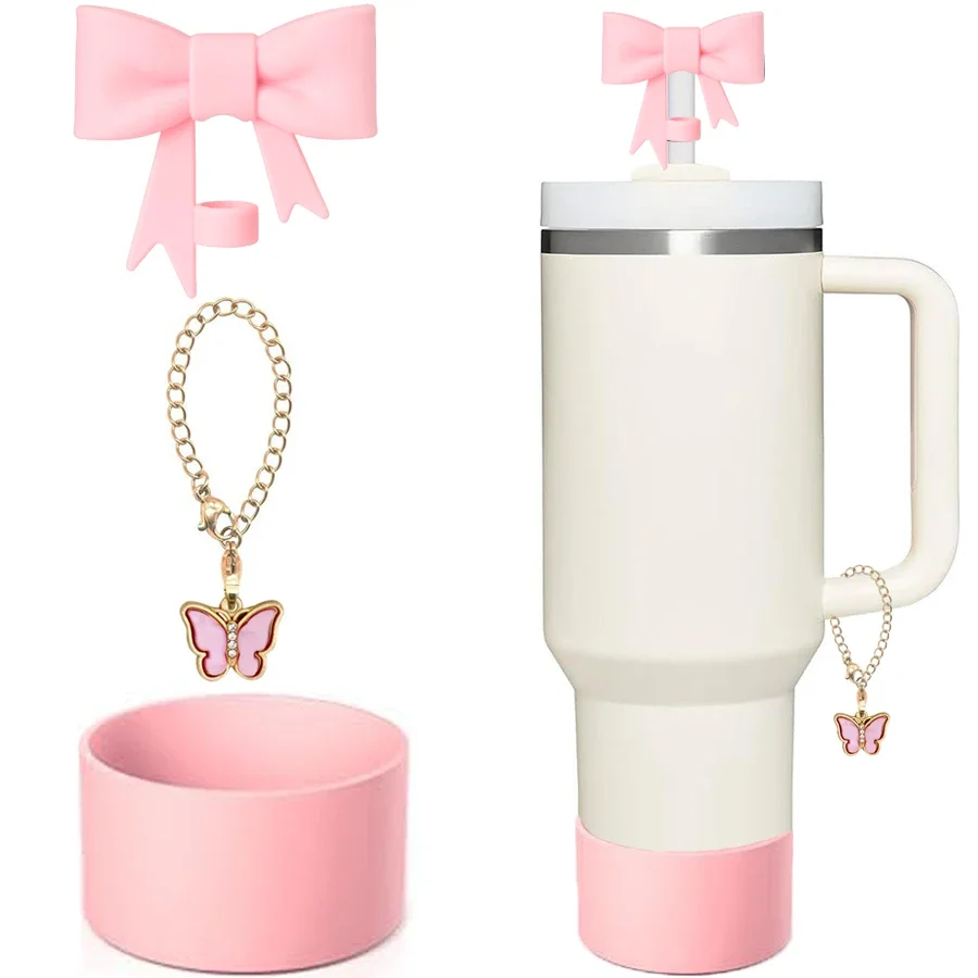 

3Pcs Accessories for Stanley Cup 1Pcs 10mm Bow Straw Cover Cap 1Pcs Water Bottle Boot 1Pcs Charm Chain for Tumbler with Handle