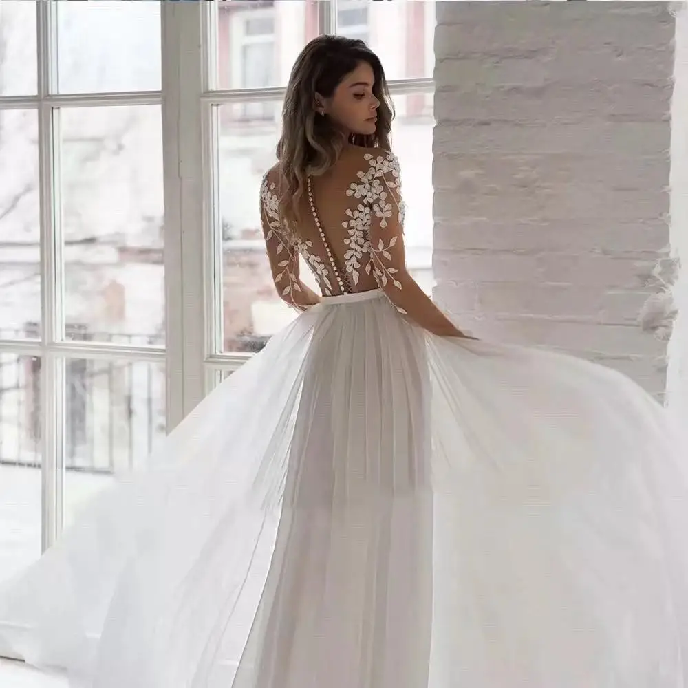 Personalizado uma linha vestidos de casamento feminino tule apliques vestidos de noiva formal vestido de noiva robe de mariée