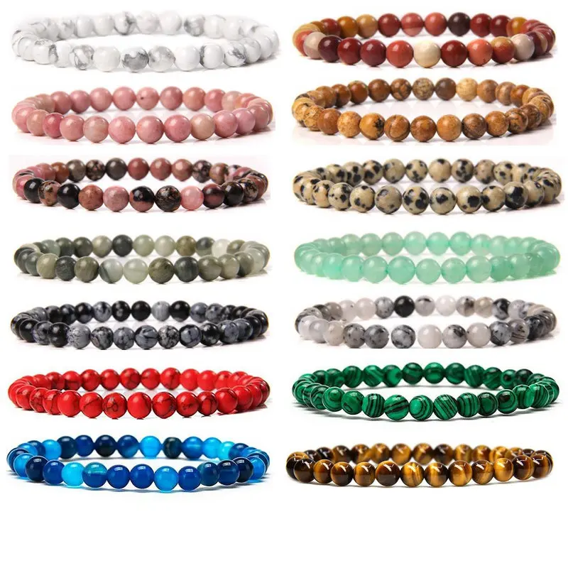 6mm Natural Stone Beads Bracelet For Women Men Lapis Lazuli Tiger Eye Bracelet Charm Healing Chakra Energy Buddha Yoga Bracelet