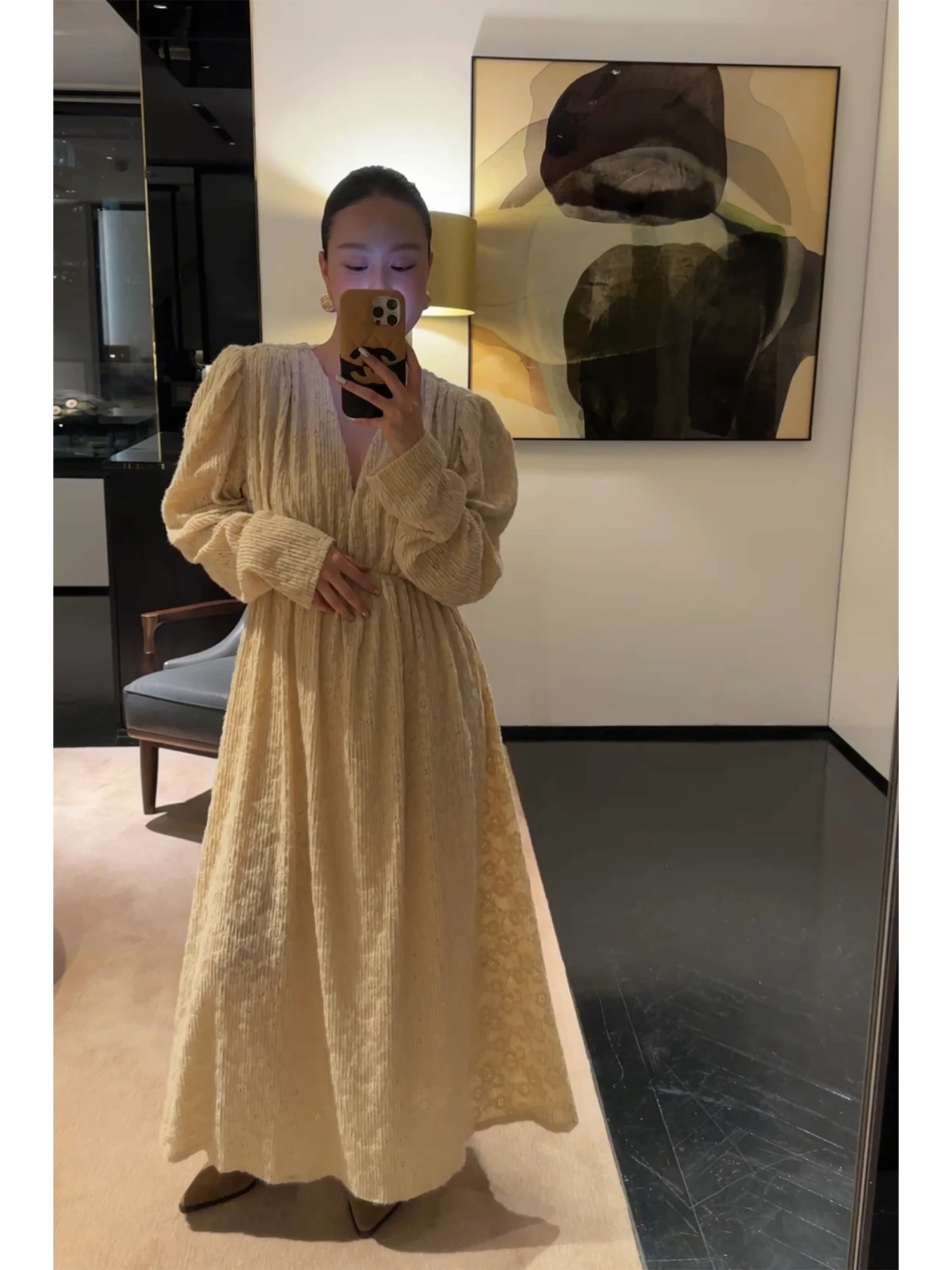 

Женское кружевное платье Weinisian свободного кроя с завышенной талией, в стиле французского двора, осенне-зимняя новинка, нейлон