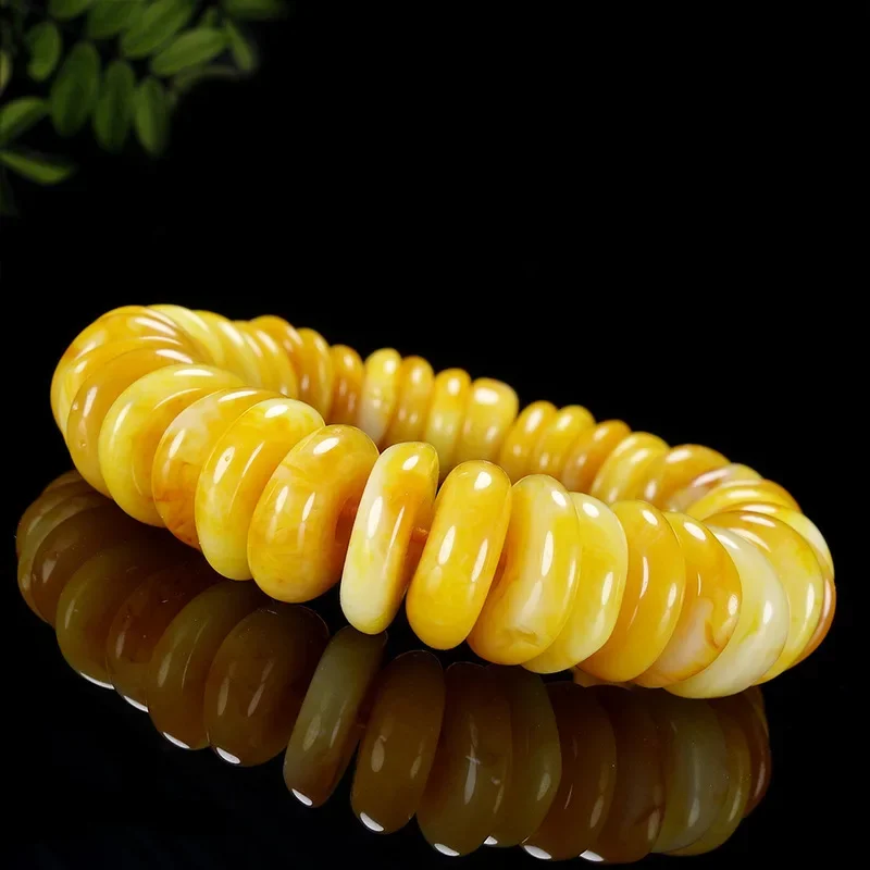 Natural Amber Old Beeswax Cake Baltic Amber Chicken Oil Yellow Hand Beads for Men and Women Bracelet Homme Natural Amber Stone