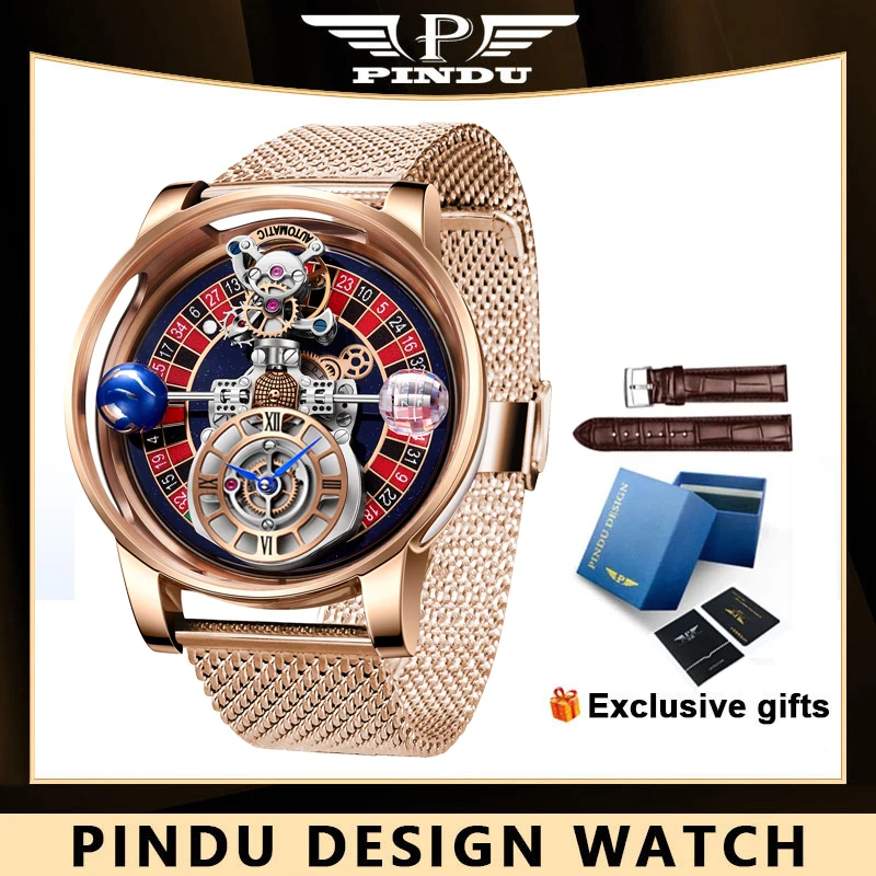 Pindu Hemelse Aarde Roulette Horloge Transparante Kast Ontwerp Heren Quartz Polshorloge Tijdaanpassing Jacob Relogio P6570