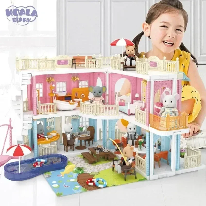 Casa dei giochi fai da te per bambini giocattolo costruito Villa scuola ospedale assemblaggio piccoli mobili castello casa delle bambole ragazza regalo di natale