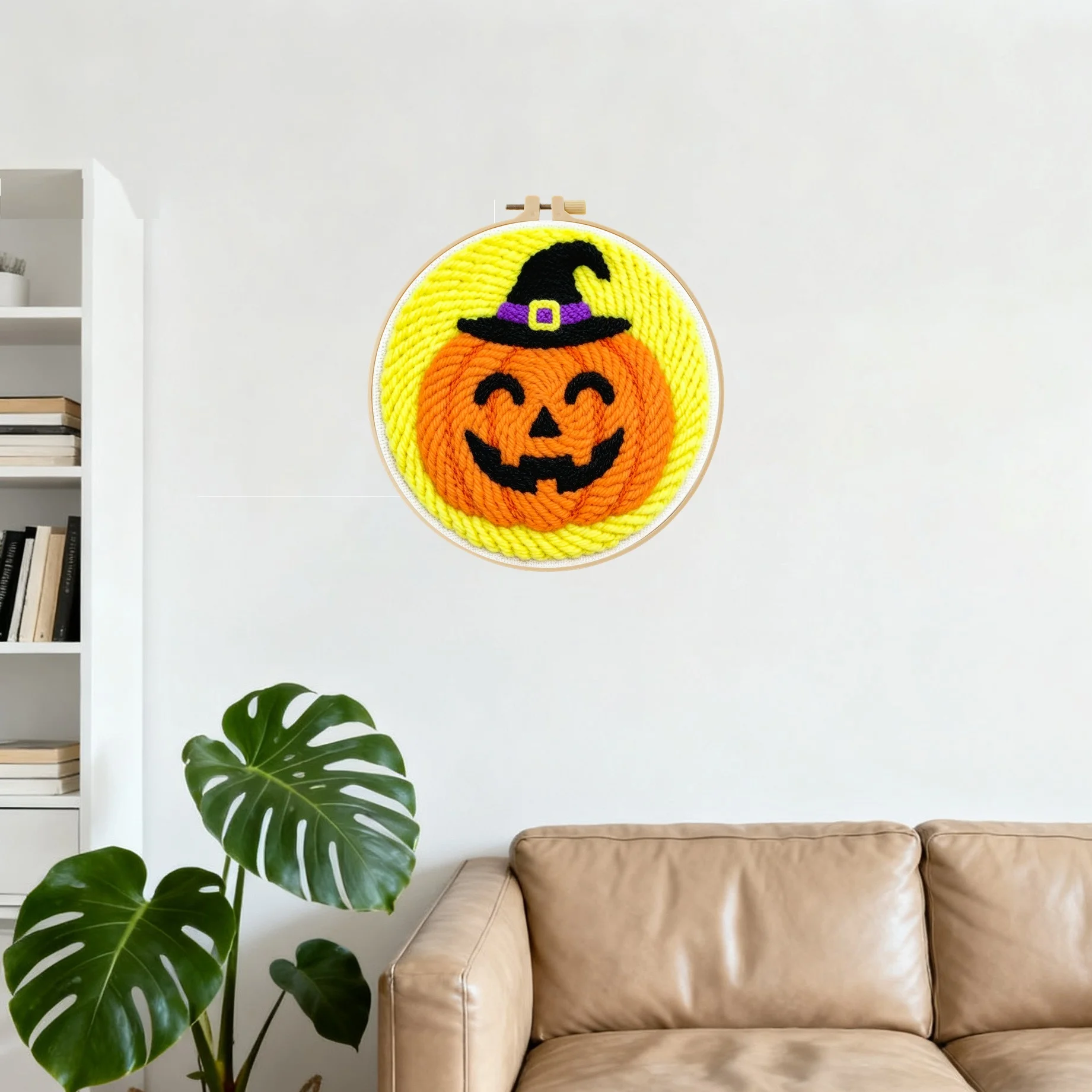 Halloween-Themen-Punch-Needle-Set 20x20cm 1 Stück Gruseliger Kürbis-Geist Stickerei-Set DIY-Bastelset für Heimdekoration und Süßes oder Saures Party – Detail 2