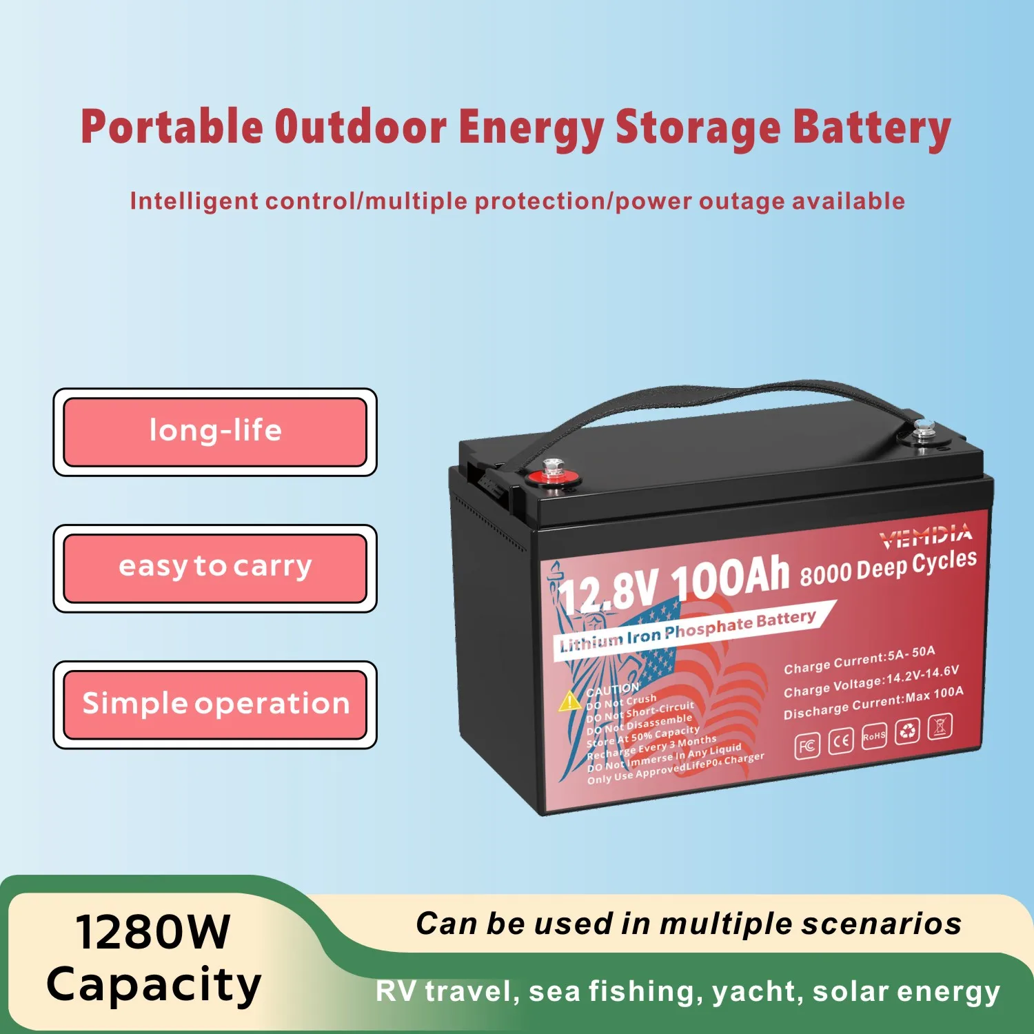 Vemdia 12V 100Ah Li…