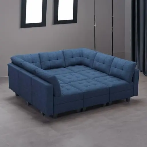 Modular Sectional Sleeper Sofa Couch with Storage Seat Reversible Modular Couch Oversized Sleeper Sectional Sofa Bed Set Blue