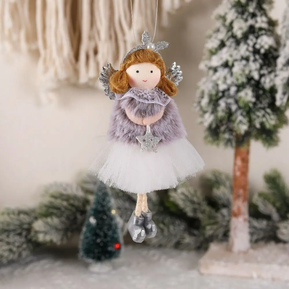 Easy Use Cute Xmas Tree Hanging Ornaments Angel Doll Plush Angel Doll Pendant Fashionable Plush Gauze Skirt Angel New Year