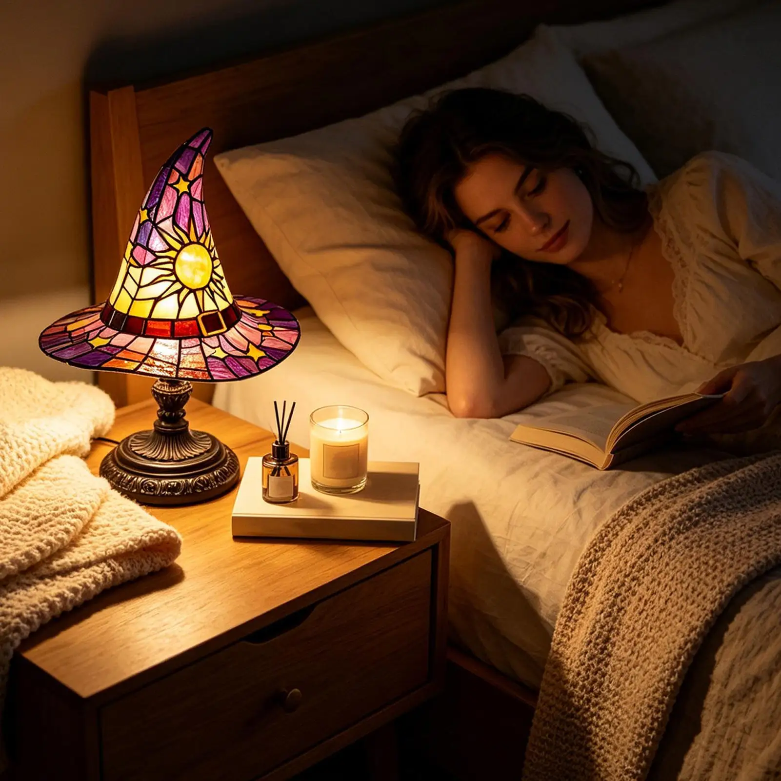 Witch Hat Lamp Resin USB Powered Gothic Night Lights Witch Hat Lights Halloween Lamp For Bedroom Living Room Indoor Office Table