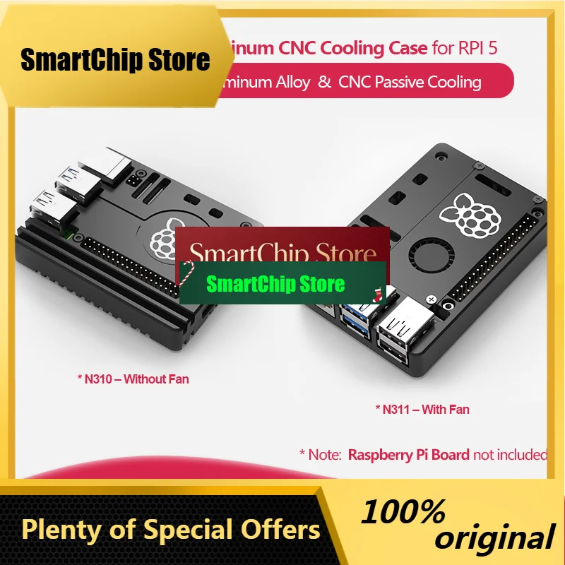 SmCpUltra-thin Aluminum Alloy CNC Passive Cooling Protective Case, Compatible With Raspberry Pi 5, N310, N311 (optional With Fan
