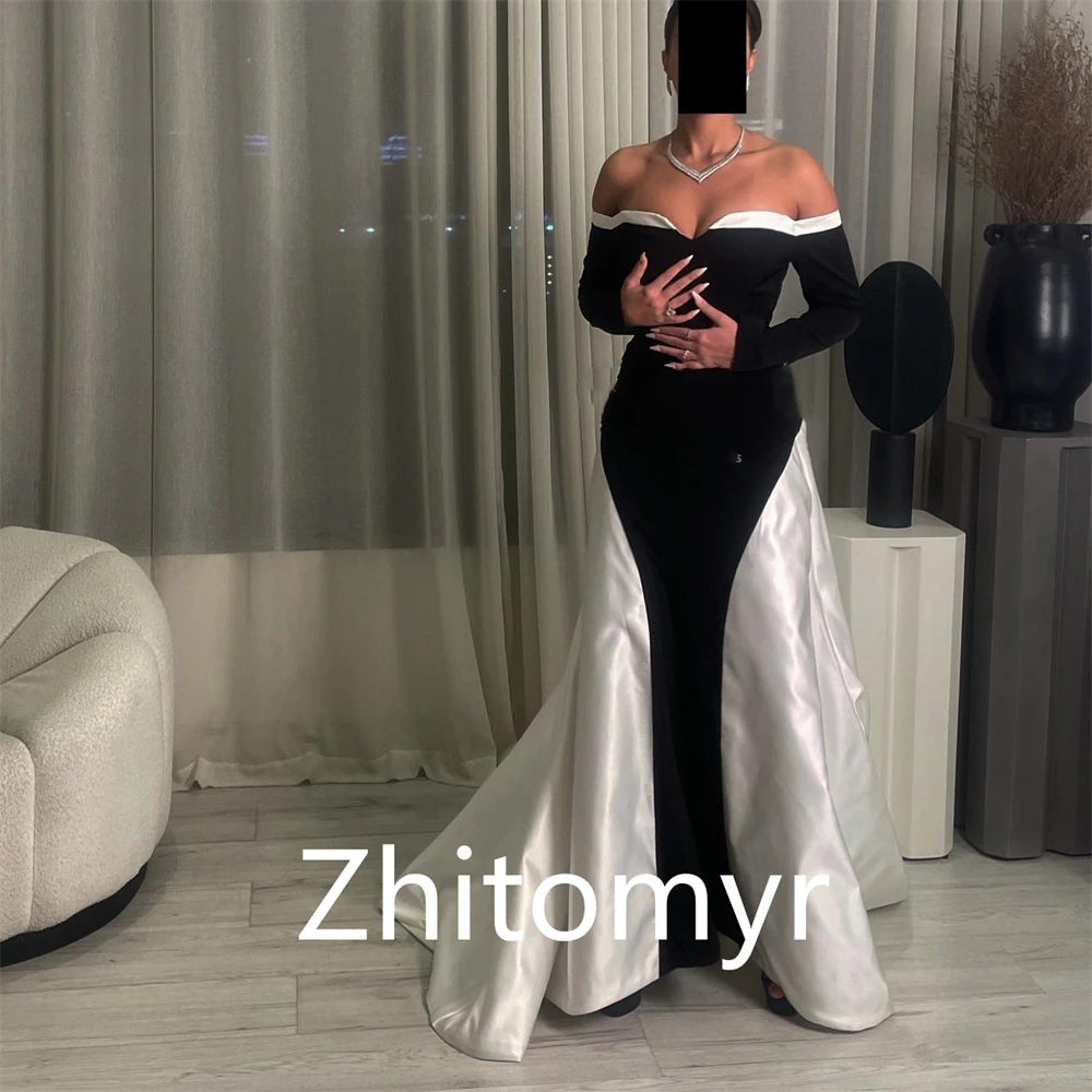 Customized Ball Simple Fashion Off-the-shoulder  Gown Formal Ocassion  Sweep/Brush Skirts Charmeuse Evening Dress فستان سهرة نسا