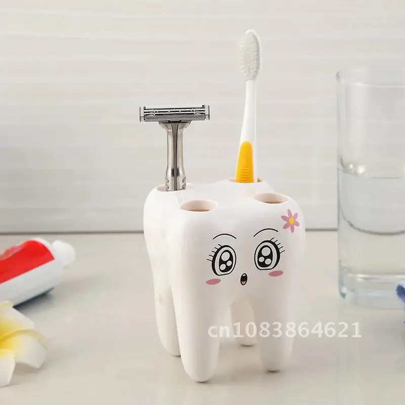 

Toothbrush Holder Stand Cartoon Teeth Shape 4 Holes Storage Holder Brush Rack Bathroom Supplies