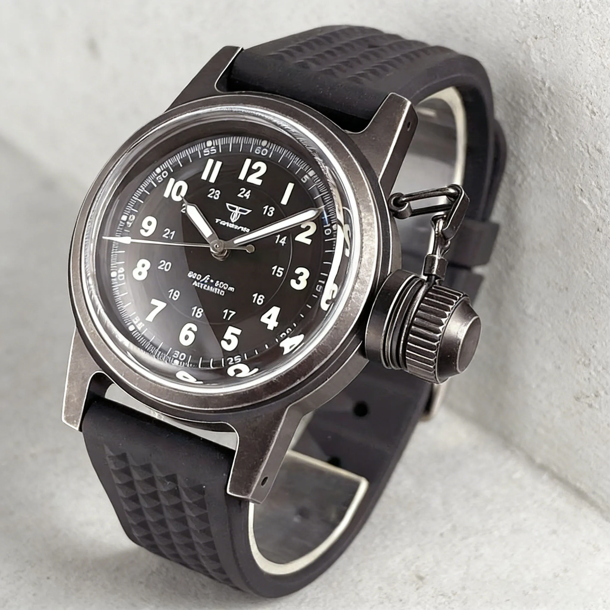 

Мужские автоматические часы Tandorio Military Retro 36 мм с сапфировым стеклом, арабскими цифрами, черным циферблатом, светящимся механизмом NH35A, водонепроницаемость 20ATM