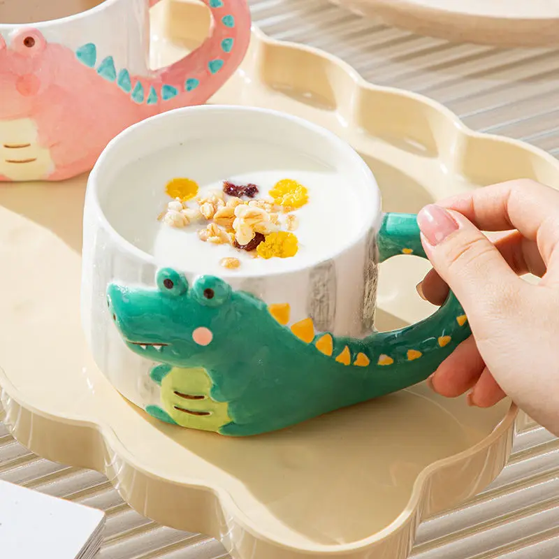 Cartoon Cute Underglaze Color Mug Macaron Color Small Dinosaur Home Ceramic Water Cup Breakfast Milk Couple Mugs Birthday Gift