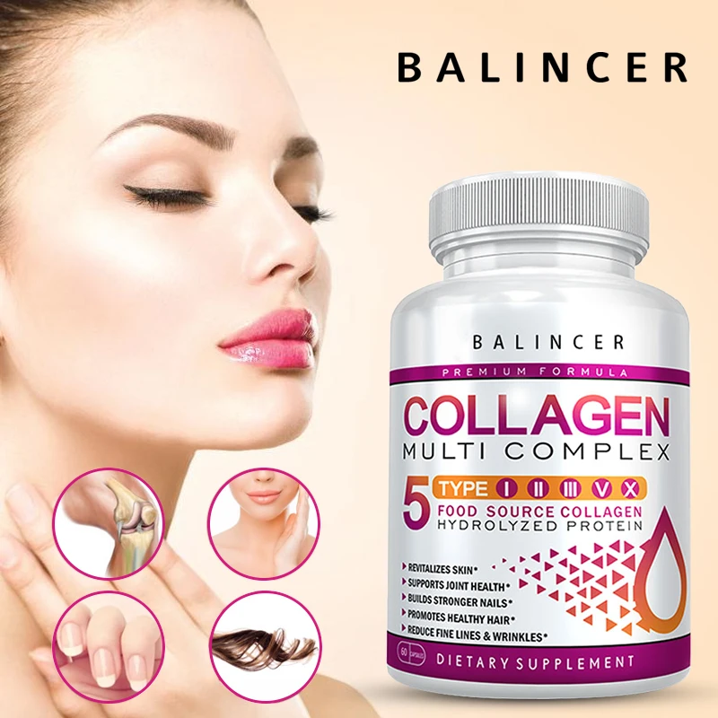 Balincer Hydrolyzed Collagen Supplement - For Skin, Hair, Nail Health, Type I, II, III, V, X, Gluten Free | Non-GMO