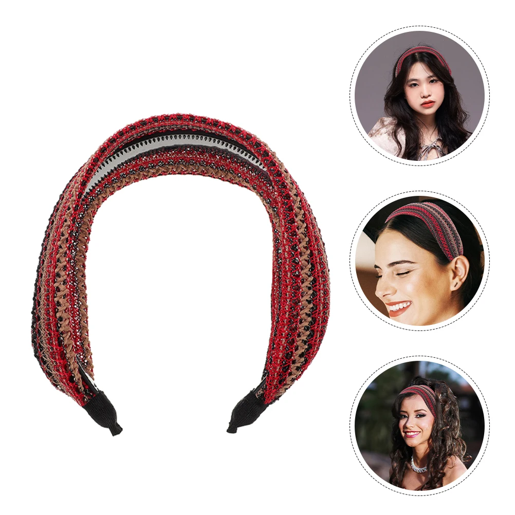 

2Pcs Wide Retro High Top Headband Boho Sports Hairbands Women Casual Formal Hair Accessories Embroidered Design