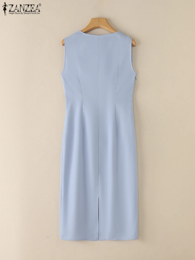 ZANZEA Elegant V Neck Sheath Dress Summer Women Sleeveless Slim Fit Party Vestido 2025 Fashion Work OL Pencil Dresses Back Split