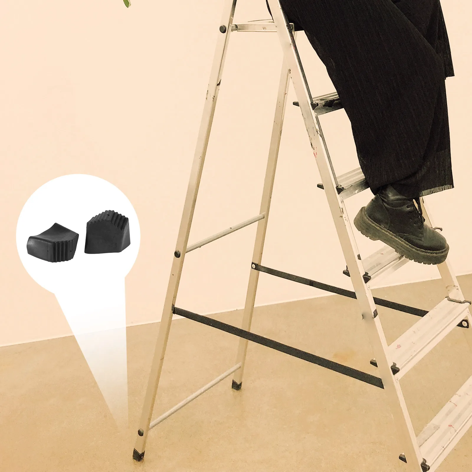 Couvre-pieds d'échelle antidérapants en caoutchouc, 2 pièces, avec adhérence améliorée, protection du sol, accessoires longs pour intérieur et extérieur
