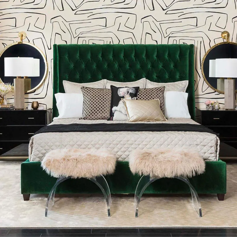 

Spot Custom Dark Green Double Soft Bag 1.8m Big Bed American Bedroom Daughter Room Postmodern Hotel Furniture