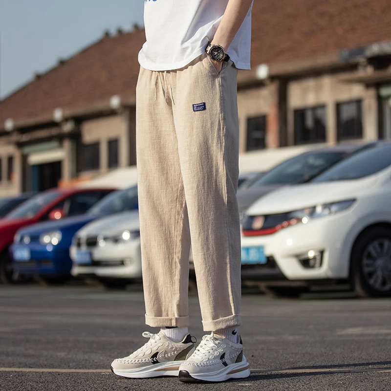

Japanese Vintage Linen Cotton Casual Pants Loose Fit Summer Thin Straight Tube Cone Pants Youth Faion Brand Cool Feeling