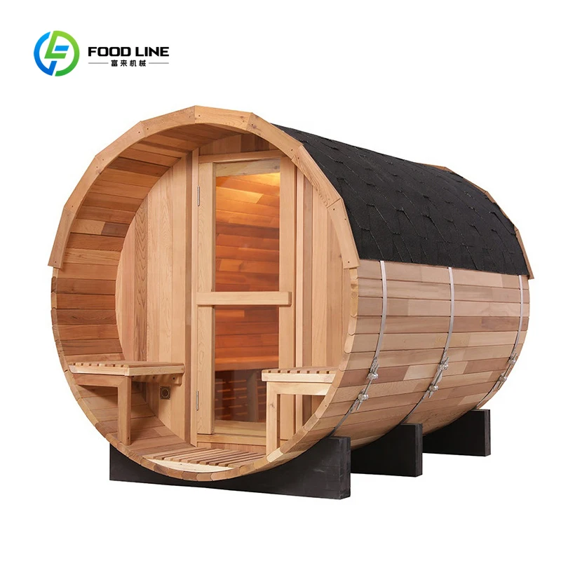 

Customized Outdoor 6 Person 220V Electric Heater Solid Wood Traditional Steam Sauna Room Round Barrel Sauna for Villa Spa