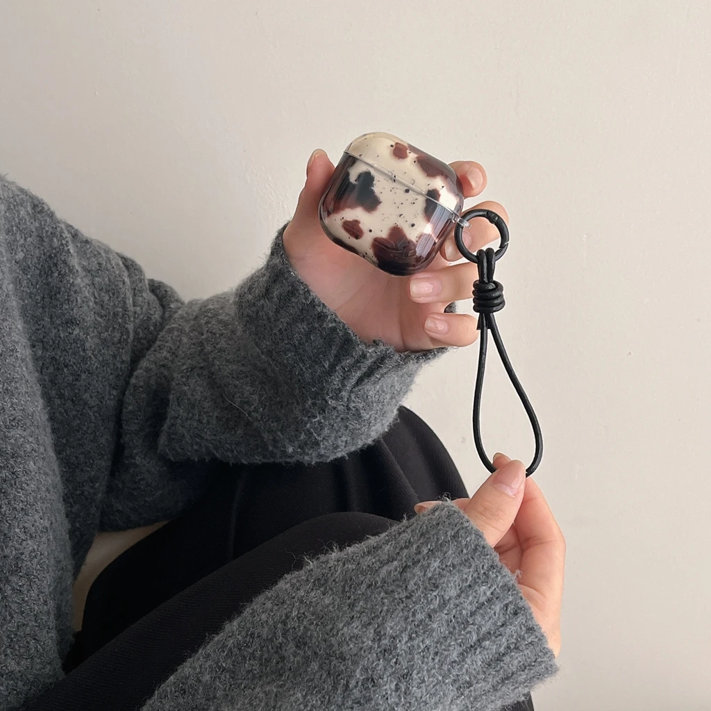 Retro Originality Animal Spotted Color Blocks With Lanyard Earphone Case Cover for AirPods 1 or 2 3 4 Pro 2 Pro 3