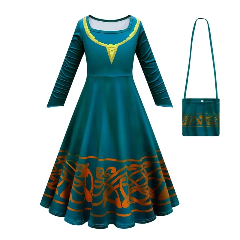 l2025l Halloween Brave Merida Dress Girl Rapunzel Princess Cloak Halloween for Kid Merida Cosplay Anime Fancy Skirt Festival Car