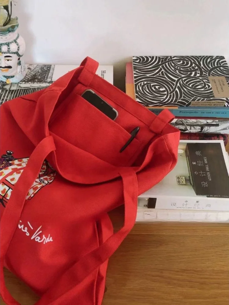 Cartoon Girl Red Canvas Casual Large Capacity Handbag Tote Bags Women Commute Shoulder Bag